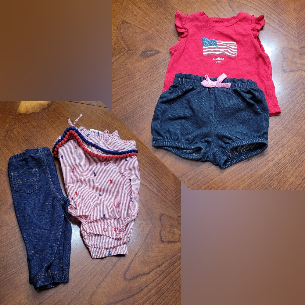 4th of July Girls 2 in 1 set of two 0  to 3 months infant girl